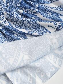 Sweetra Spring/Summer Casual Cashew Flower Pattern High Waist Pleated Ruffles Hem Short Skirt For Women - Blue - View 4