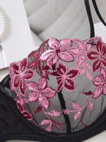 2件套浪漫花卉刺绣性感内衣套装女士 - 彩色 - 查看 4