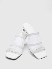CUCCOO BIZCHIC Women's High Heel Sandals, White Mesh Decor, White High Heels - White - View 6