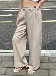 SHEIN Quần kaki thường ngày cho bé gái tuổi teen, Thời trang đi làm trở lại trường - Màu Khaki - Xem 4