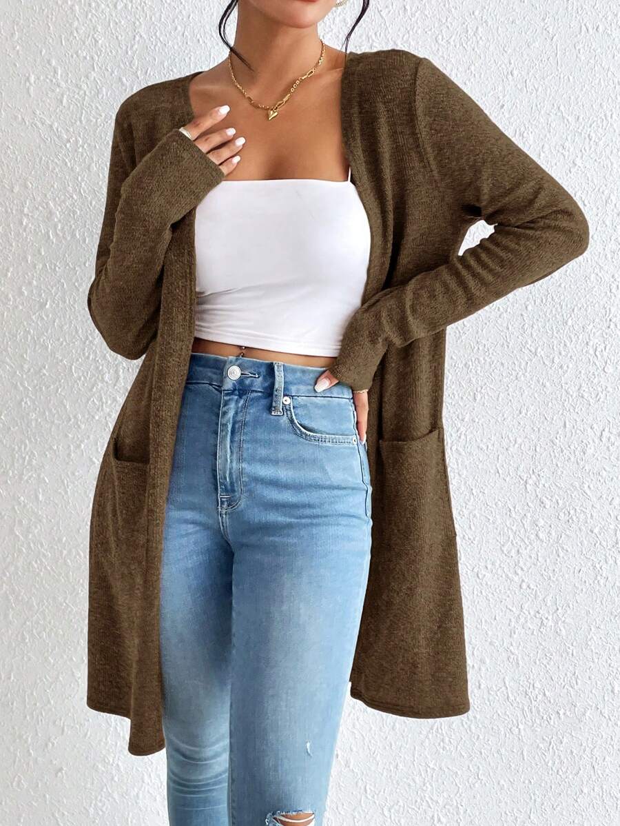 SHEIN Essnce Áo len cardigan nữ thanh lịch cho mùa thu/đông - Cà phê nâu - Xem 1