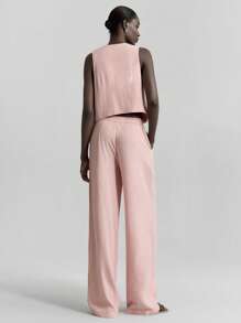 Ontre Bộ trang phục 2 món mùa thu mới 2025 dành cho nữ, bao gồm quần vest chất liệu vải lanh, bộ vest vest, bộ vest blazer phong cách nghỉ dưỡng bằng vải lanh, bộ vest quần, bộ vest công sở thường ngày cho nữ - Hồng - Xem 3