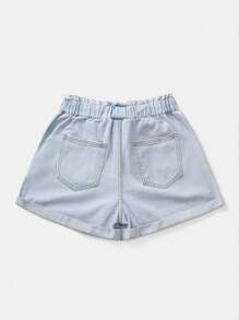 SHEIN Summer Casual Washed Drawstring Waist Denim Shorts - Multicolor - View 2