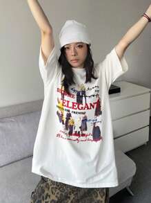DAZY Camisa T Solta e Casual Feminina com Estampa Gráfica para Uso Diário no Streetwear - Branco - Visão 3