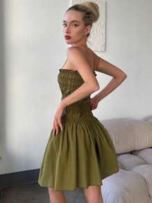 DAZY Đầm ôm sát cơ thể dây mảnh ngắn bó sát dành cho nữ, Đầm thường ngày cho nữ - màu xanh lá - Xem 4