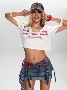 ROMWE J-Fashion Y2K Cyber Girl 朋克原宿垃圾摇滚下摆设计女式低腰迷你牛仔半身裙 - 藍色 - 查看 2