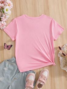 夏季女童休闲卡通印花T恤 - 杏色 - 查看 2