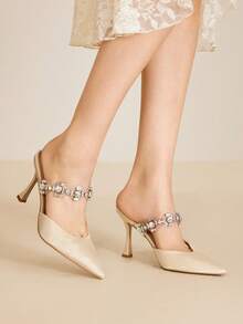 MOTF GIÀY CAO GÓT MŨI NHỎ THANH LỊCH CHO NỮ CÓ CHI TIẾT ĐÁ NHẠT, MÀU NUDE - Màu be - Xem 1