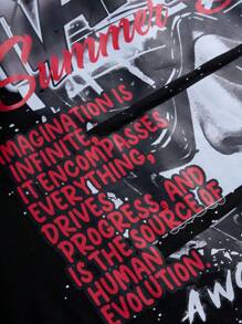 Manfinity Camiseta de Moda Callejera para Hombres Estilo Hip Hop Americano con Estampado de Retrato de Cabeza Grande de Doble Cara de Dibujos Animados - Negro - Ver 4