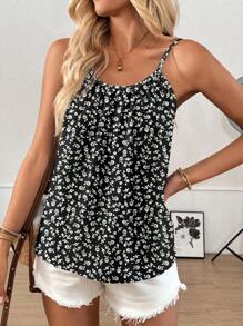 EMERY ROSE 女士休闲黑色碎花吊带背心，宽松版型，适合度假穿着，适合春夏季