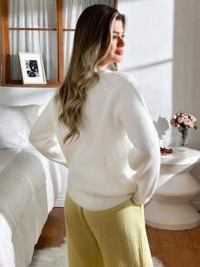 EURMUSE Daisy Delight 3D Floral Embroidered Cozy Knit Sweater  Fall Women Clothes Teacher Outfits For Women Autumn Clothes Daisy Sweater White Sweater Women Womens Pullover Sweater Sweater For Women Jumper For Women,Jumpers,Women's Jumpers - Beige - View 6