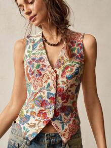 Bohemela Floral Jacquard Casual Vest Jacket Boho Vacation Retro Braid In Fall/Winter