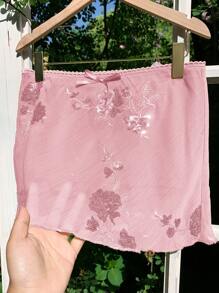 SHEIN Comfortcana Váy mini lưới hồng giản dị và trang trí sequin cho nữ - Hồng - Xem 3