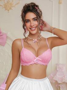 PetitDoll Lace Supportive Bra With Underwire (Cup) - Pink - View 3