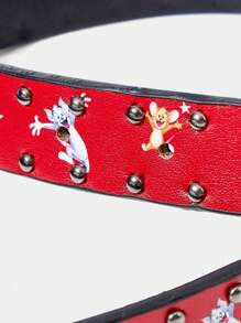 TOM & JERRY X SHEIN 1 curea de talie pentru femei cu cataramă cu stras și stea, drăguță, cu grafică animată, roșie - roșu - Vizualizare 4