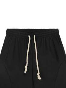 Manfinity EMRG Men's Black Pants, Deconstructed Split Knife Leg Casual Pants, Comfortable Relaxed Fit - Black - View 6