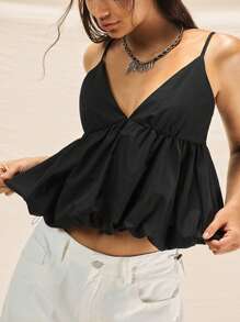 Easelle 女士休闲黑色梭织吊带背心短款上衣，夏季 - 黑色 - 查看 8