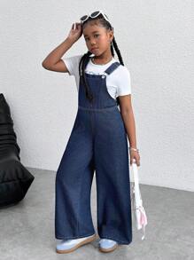 青春期女孩时尚 Y2k 柔软可爱蝴蝶结宽松海军蓝牛仔裤工装裤，适合青春期女孩服装、女孩服装日常服装、四季服装、女孩街头服装和返校服装