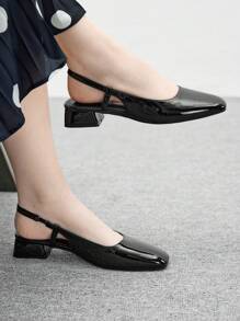 CUCCOO BIZCHIC Round Toe Low Block Heel All-Match Black Comfortable Commuter Versatile Work/Casual Slingback Flats For Christmas Spring Shoes - Black - View 2