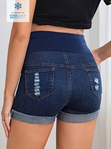 SHEIN Maternity Simple Casual Denim Shorts - Dark Wash - View 2