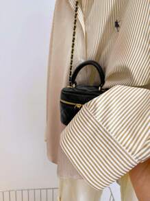 INAWLY 大码休闲通勤日常条纹长袖T恤 - 卡其色 - 查看 7