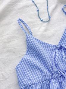 SHEIN 少女套装夏季服装蓝色系带背心配蝴蝶结 - 和休闲夏季套装 - 藍白色 - 查看 5