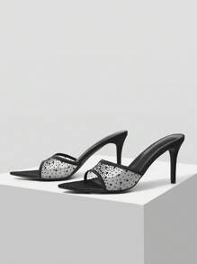 MOTF 女士黑色水钻装饰露趾高跟凉鞋 - 黑色 - 查看 4