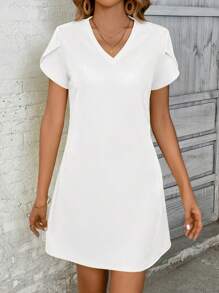 EMERY ROSE Đầm ngắn tay màu trơn thường ngày mùa hè cho nữ - trắng - Xem 5