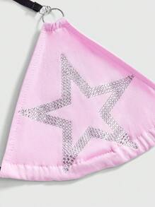 ROMWE Top de bikini color rosa pálido con impresión de estrella de rhinestone, estilo Grunge rock de festivales musicales Y2K de los años 2000 - Rosa - Ver 3
