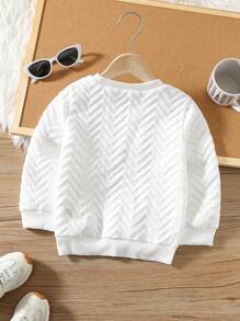 男童休闲舒适多功能波浪纹理面料圆领保暖加厚卫衣，校服 - 白色 - 查看 2