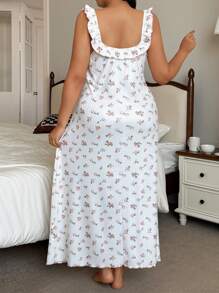 CottageSlumber 大码中长款碎花休闲连衣裙/睡袍 - 白色 - 查看 2