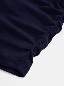 SHEIN Girlism 青少年女孩春夏街头百搭日常百搭青少年休闲度假露背褶饰弹性蝴蝶结修身短款上衣 - 藏蓝色 - 查看 4