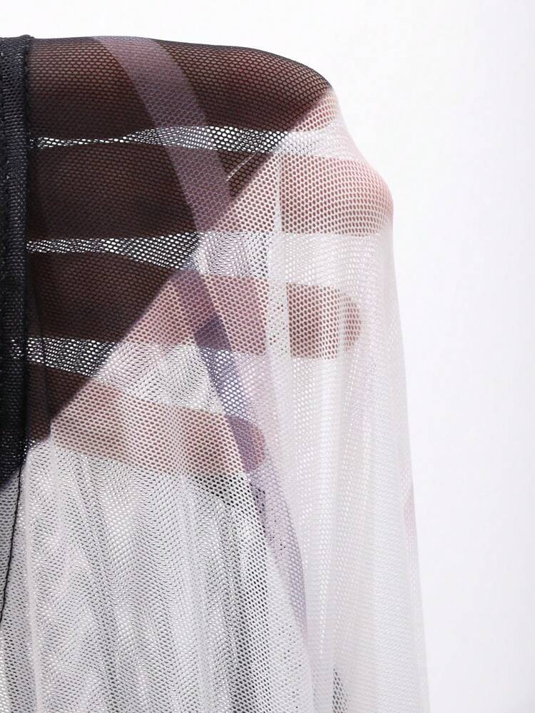 Women's Color Block Asymmetrical Printed See Through Mesh Top Going Out Tops Summer Long Sleeve Women Tops