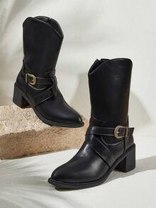 Styleloop 新款女式骑士靴，厚跟防滑耐用鞋底，柔软舒适的女士靴 - 黑色 - 查看 1