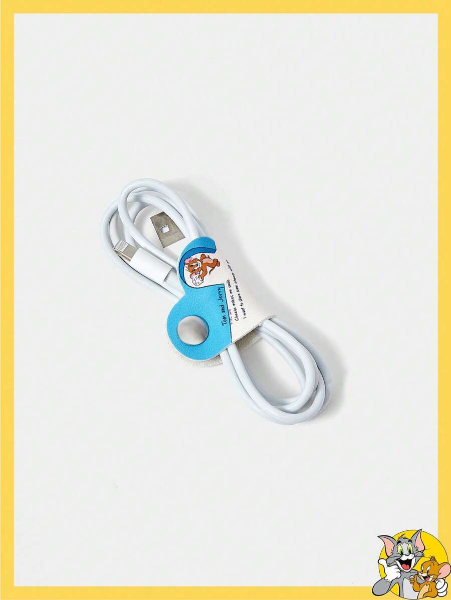 TOM & JERRY X SHEIN Cute Blue Mouse & Letter Pattern Heart-Shaped Cable Organizer - Blue - View 1