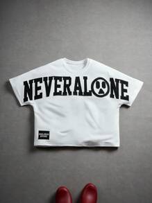 Manfinity EMRG Áo thun họa tiết hình cánh dơi rộng rãi phong cách đường phố - trắng - Xem 8