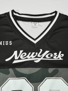 SHEIN ChillGRL 青少年女孩休闲条纹 V 领宽松 T 恤和直筒工装口袋裤两件套，适合春、夏、秋季的时尚