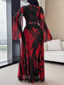 Modelyn Women's Elegant Contrast Color Bell Sleeve Dress - Multicolor - View 6