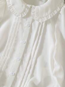 SHEIN LMoss Kids 可爱百搭都市休闲长袖彼得潘领衬衫，适合年轻女孩 - 白色 - 查看 6