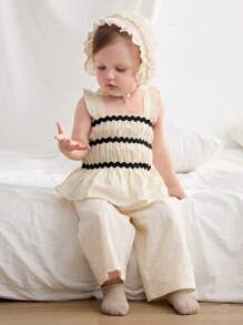 Cozy Pixies 2 pièces Ensemble Top pull avec col volant et pantalon à taille élastique pour bébé fille