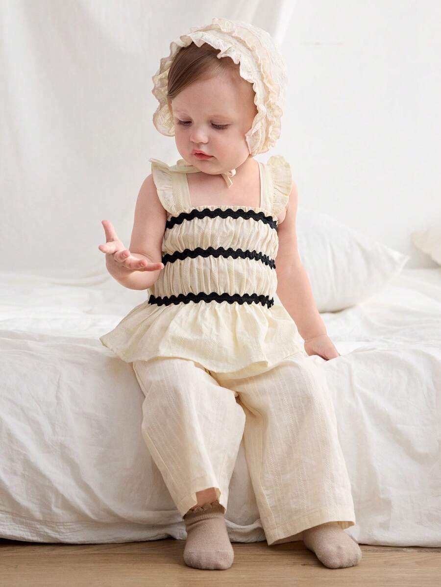 Cozy Pixies 2 pièces Ensemble Top pull avec col volant et pantalon à taille élastique pour bébé fille