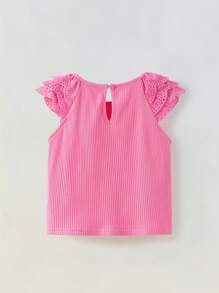 Maija Kids Maija Kids Camiseta de manga corta con patrón de volantes de flor 3D, para niñas jóvenes - Rosa - Ver 2