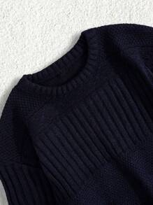 EURMUSE Men Cable Knit Detail Crew Neck Regular Sweater - Navy Blue - View 5