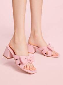 CUCCOO DOLLMOD Sandalias con puntera cuadrada, tacón ancho y lazo, elegantes y de moda para mujer, color rosa - Rosa - Ver 2