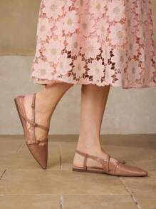 MOTF PREMIUM 女士时尚个性化多带露跟平底鞋，适合万圣节 - 杏色 - 查看 4