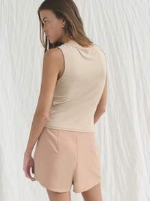 Nöista 女式夏季纯色圆领褶饰休闲背心 - 灰色 - 查看 2