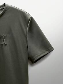 NEON BLANC Men's Letter Embossed Tee Without Necklace, Summer, Streetwear Inspired - Army Green - View 3