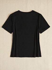 BamGleam 女士休闲标语印花短袖 T 恤，夏季 - 黑色 - 查看 2