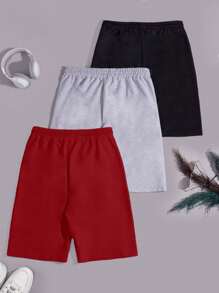 RueChic Hombres Paquete de 3 piezas Pantalones cortos regulares con cordón y detalles de etiqueta