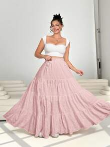 SHEIN EZwear Váy xòe màu hồng cỡ lớn cho nữ - Hồng - Xem 1